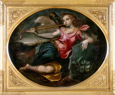 Fama, trabalho de Ippolito Scarsella, também conhecido como Lo Scarsellino, conservado na Galleria Estense em Modena de Ippolito Scarsella