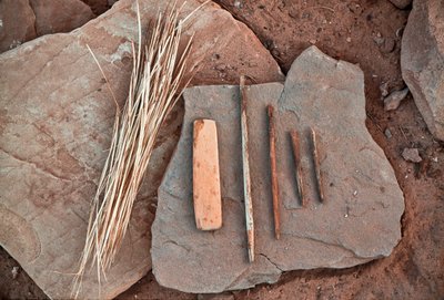 Ferramentas anasazis numa rocha em Grand Gulch, Utah, 2009 (foto) de Ira Block
