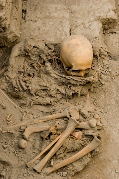 A mulher sacrificada no enterro com o feixe de mummu em Huaca El Brujo, 2005 (foto) de Ira Block