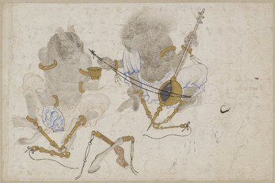 Dois demônios, acorrentados, século XV de Iranian Master