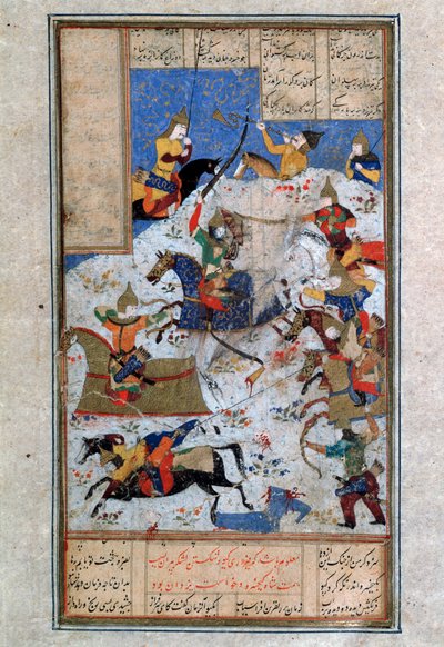 A Batalha entre iranianos e turanianos, século XVI. de Iranian master.