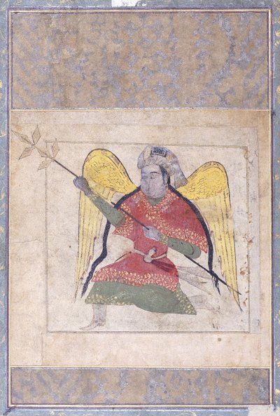 Um anjo usando um turbante, carregando um cajado, c.1370-80 de Iraqi School