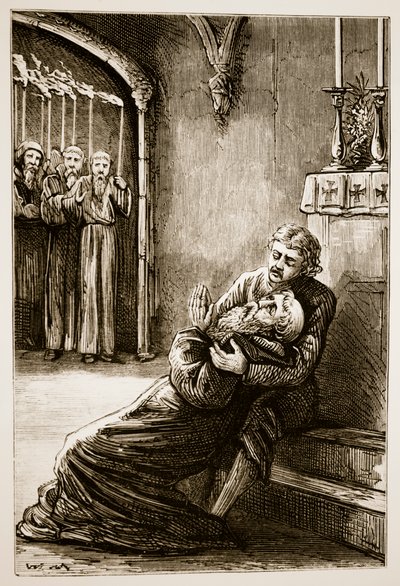 Morte de São Columba, de The Trias Thaumaturga, ou Three Wonder-Working Saints of Ireland, de Mary Cusack (1829-99), publicada em 1890 de Irish School