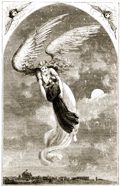 São Patrício levado para Roma pelo anjo, de The Trias Thuamaturga, ou Tres Maravilhas da Irlanda, de Mary Cusack (1829-99), publicado em 1890 de Irish School
