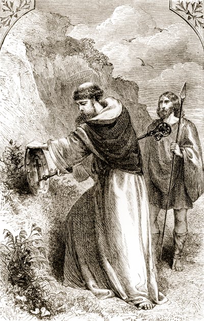 São Patrício, Marcando Connals escudo com a cruz, de The Trias Thuamaturga, ou três maravilha-trabalhando Santos da Irlanda, por Mary Cusack (1829-99) publicado em 1890 de Irish School