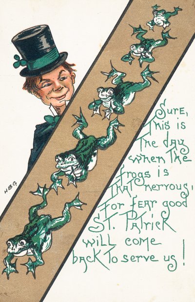 Cartão do dia de São Patrício (litografia a cores) de Irish School