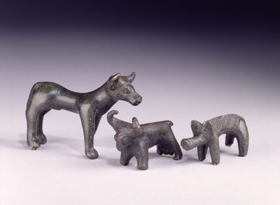Dois touros, da Hungria e um javali, da Caverna Gower, Rhossilly, Gales do Sul, Idade do Ferro (bronze) de Iron Age