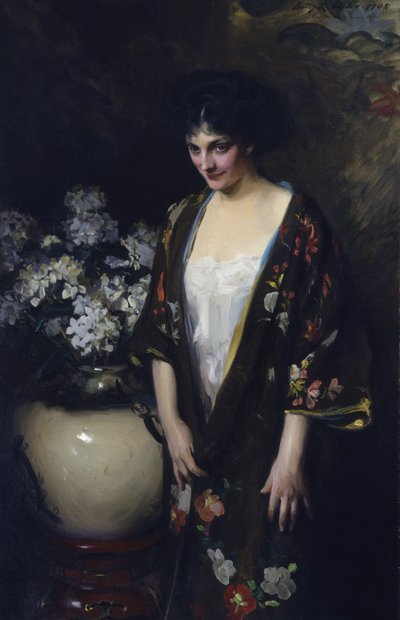 Quimono castanho (Retrato de Kathryn Beta la Forque) de Irving R. Wiles