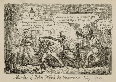 Assassinato de John Wood, o aguadeiro, julho de 1833 (gravura) de Isaac (after) Cruikshank