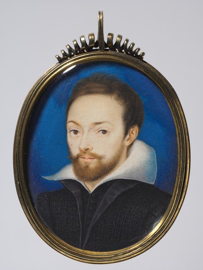 Retrato de um homem, c.1615 (aquarela no cartão em uma moldura dourada posterior) de Isaac (after) Oliver