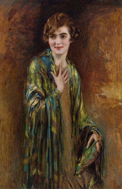 Retrato de uma rapariga com um xaile verde, c.1920 de Isaac Cohen