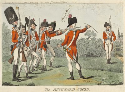The Auckward Squad, 1793 (gravura colorida) de Isaac Cruikshank