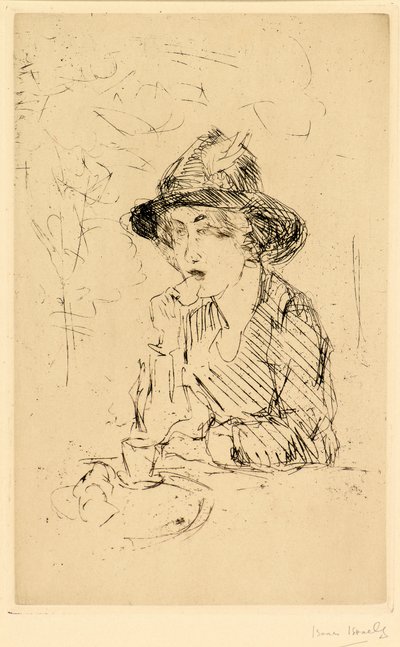 Dame aan ontbijttafel [Senhora na mesa do café] (gravura) de Isaac Israels