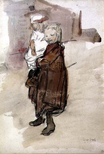 Menina e Criança (aguarela sobre papel) de Isaac Israels