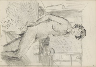 Mulher nua sentada num interior de Isaac Israels