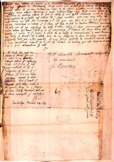 Carta escrita por Isaac Newton, 28 de novembro de 1679 de Isaac Newton