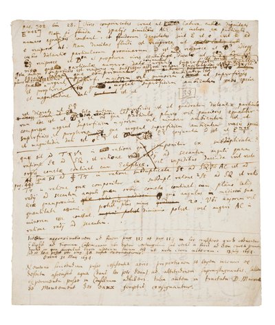 Duas páginas de revisões do Principia Mathematica de Isaac Newton
