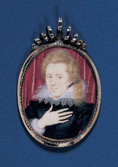 Miniatura do retrato de um jovem cavalheiro, c.1615 (aquarela sobre pergaminho colocada em cartão com moldura de prata dourada) de Isaac Oliver