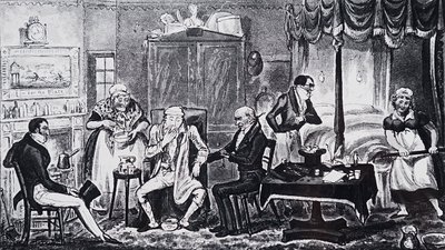 Um homem que sofre dos efeitos do excesso de indulgência de Isaac Robert Cruikshank