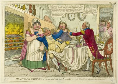 Beauties of Grease [alterado para] Greece - or - Luxuries of the Kremlin. Vide Brighton Vagaries. A Kitchen Frolic. de Isaac Robert Cruikshank