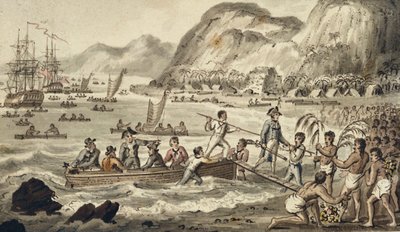 Capitão Cook Landing "n Owyhee", das Viagens do Capitão Cook de Isaac Robert Cruikshank