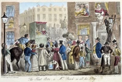 Guignol nas ruas de Londres - em "The English spy" de C. Molloy Westmacott, doente. de Robert Gruikshand, Sherwood, Londres de Isaac Robert Cruikshank