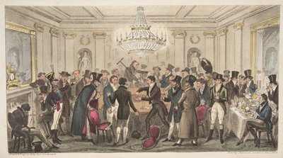 Interior de um inferno moderno - vide. The Cogged Dice, do The English Spy, pub. 1824 (gravura colorida à mão) de Isaac Robert Cruikshank