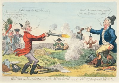 Killing no Murder, ou uma nova maneira ministerial de resolver os assuntos da Nação !, 1809 (gravura a cores) de Isaac Robert Cruikshank