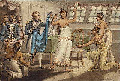 Otahitiano, ilustração de "As Viagens do Capitão Cook" de Isaac Robert Cruikshank