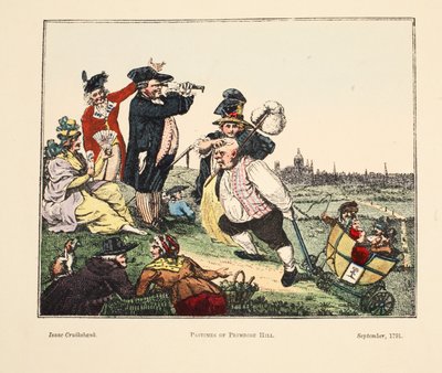Passatempos de Primrose Hill, 1791 (gravura colorida à mão) de Isaac Robert Cruikshank