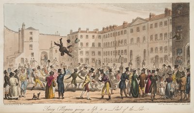 Surrey Collegians dando uma carona para um Limb of the Law, do The English Spy, publicado em Londres, 1824 de Isaac Robert Cruikshank