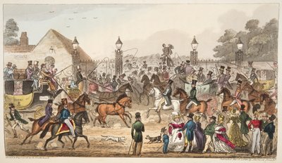A chegada, ou entrada ocidental na terra do Cockney, do espião inglês publicou 1824, (gravura colorida mão) de Isaac Robert Cruikshank