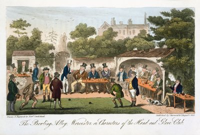 The Bowling Alley, Worcester, ou Characters of the Hand and Glove Club, de &39;The English Spy&39;, de Charles Molloy Westmacott (1788-1868) publicaram Londres, 1825 de Isaac Robert Cruikshank