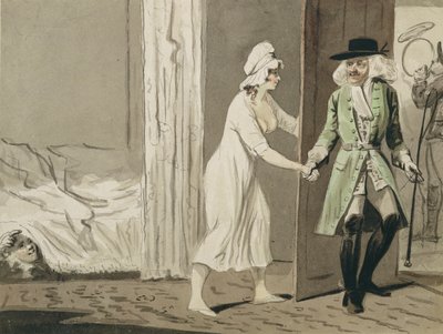 O Cuckold parte para a Caça, c.1800 (caneta e tinta com wc no papel) de Isaac Robert Cruikshank