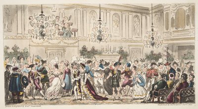 The Fancy Ball no Upper Rooms, Bath, do The English Spy, publicou Londres, 1824 de Isaac Robert Cruikshank