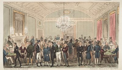 The Great Subscription Room em Brookes, do The English Spy, pub. 1824 (gravura colorida à mão) de Isaac Robert Cruikshank