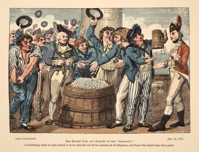 O honesto Tars e fuzileiros navais do Argonaut, pub. 1798 (gravura colorida à mão) de Isaac Robert Cruikshank