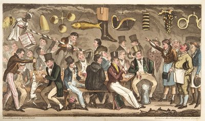 O Museu Oppidans, ou Eton Court of Claims no Christopher, de The English Spy, publicou Londres, 1824 de Isaac Robert Cruikshank