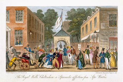 O Royal Wells, Cheltenham ou afecções espasmódicas de Spa Waters, de &39;The English Spy&39;, de Charles Molloy Westmacott (1788-1868) publicaram Londres, 1825 de Isaac Robert Cruikshank