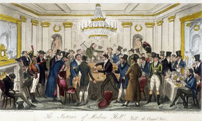 O interior do Modern Hall - em "The English Spy", de Charles Molloy Westmacott, desenho de Robert Cruikshank, London Edition de Isaac Robert Cruikshank