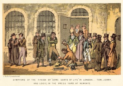Os sintomas do fim de alguns tipos de vida em Londres, Tom, Jerry e Logic, na Press Yard, em Newgate de Isaac, Robert and George Cruikshank