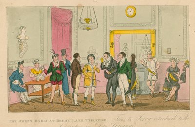 O quarto verde no teatro Drury Lane, em Londres de Isaac, Robert and George Cruikshank