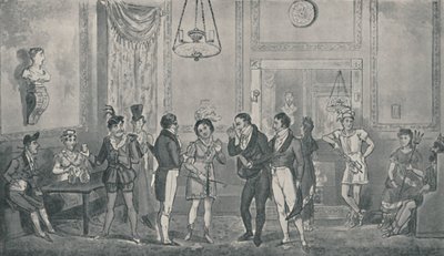 The Rooom Green no teatro Drury Lane, 1821, 1920. Artistas: Isaac Robert Cruikshank, George Cruikshank. de Isaac, Robert and George Cruikshank