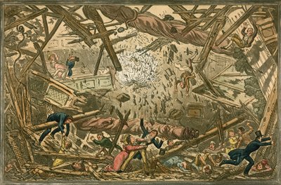 A queda do New Brunswick Theatre, 28 de fevereiro de 1828 de Isaac, Robert and George Cruikshank