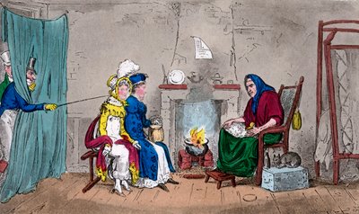 Tom e Jerry, pegando Kate e Sue na mosca, tendo suas fortunas contadas, no século XIX. de Isaac, Robert and George Cruikshank
