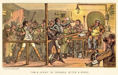 Tom e Jerry em apuros depois de uma farra de Isaac, Robert and George Cruikshank