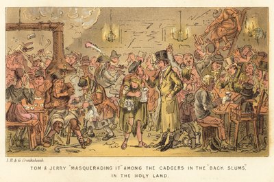 Tom e Jerry, mascarando-o entre os cadgers nas favelas de trás, na Terra Santa de Isaac, Robert and George Cruikshank