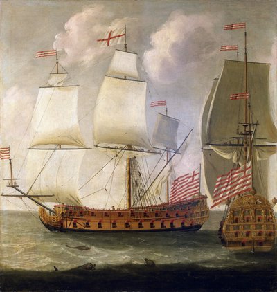 Descrição dupla de um navio armado "Indiaman", do tempo do rei Guilherme III (Guilherme III) de Inglaterra (1650-1702), da Companhia das Índias Orientais de Isaac Sailmaker