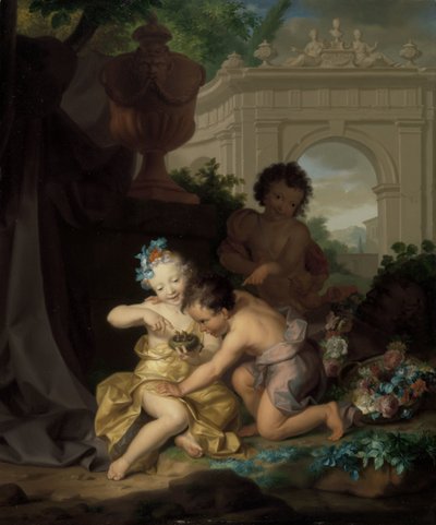 Três crianças brincando com um ninho de pássaro de Isaac Walraven (rejected attribution)