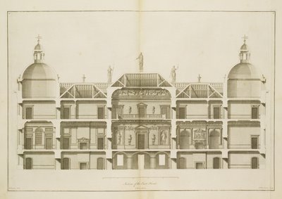 Houghton Hall: seção da Frente Oriental, gravada por Pierre Fourdrinier, 1735 (ver também 64902 e 64904) de Isaac Ware